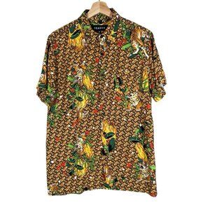 Reason Shirt Mens M White Lotus Cameron Tiger All Over Print Asian Bold Pattern